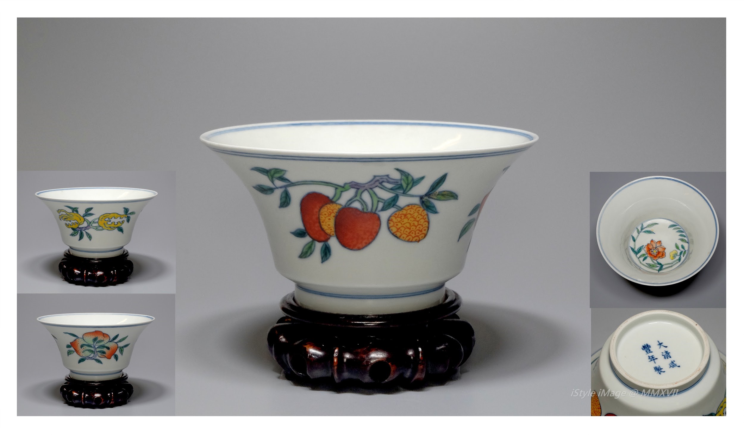 <br><h4>Lot 47 : A very fine and rare famille-rose cup ( with XianFeng marks but early Republic to HongXian )</h4>
							This very fine and rare famille-rose cup in beautiful shaped, enamelled all orangey brown and orangey yellow prunes, and yellow flower on leafy branches around the exterior side; the interior center enamelled bright orangey and yellow camellia.  
							<br>The base glazed inscribed with six character [Dà qīng XianFeng Nián zhì].  [minor imperfection]
							<br>Measurements (H) high 6.5 CM, (T) thick 6 CM, (w)width 13 CM<br><br><br>非常精緻和罕見的粉彩杯 ; 底款[大清咸豐年製], 但屬民國早期至洪憲<br>這個非常精緻和罕見的粉彩杯，形狀優美，外部搪瓷有橙棕色和橙黃色李子和黃色花，枝葉茂盛; 內部中心搪瓷明亮的橙黃色和黃色茶花。 [輕微瑕玼]<br>尺寸(H)高 6.5 厘米, (T)深6 厘米 , (W)濶13 厘米