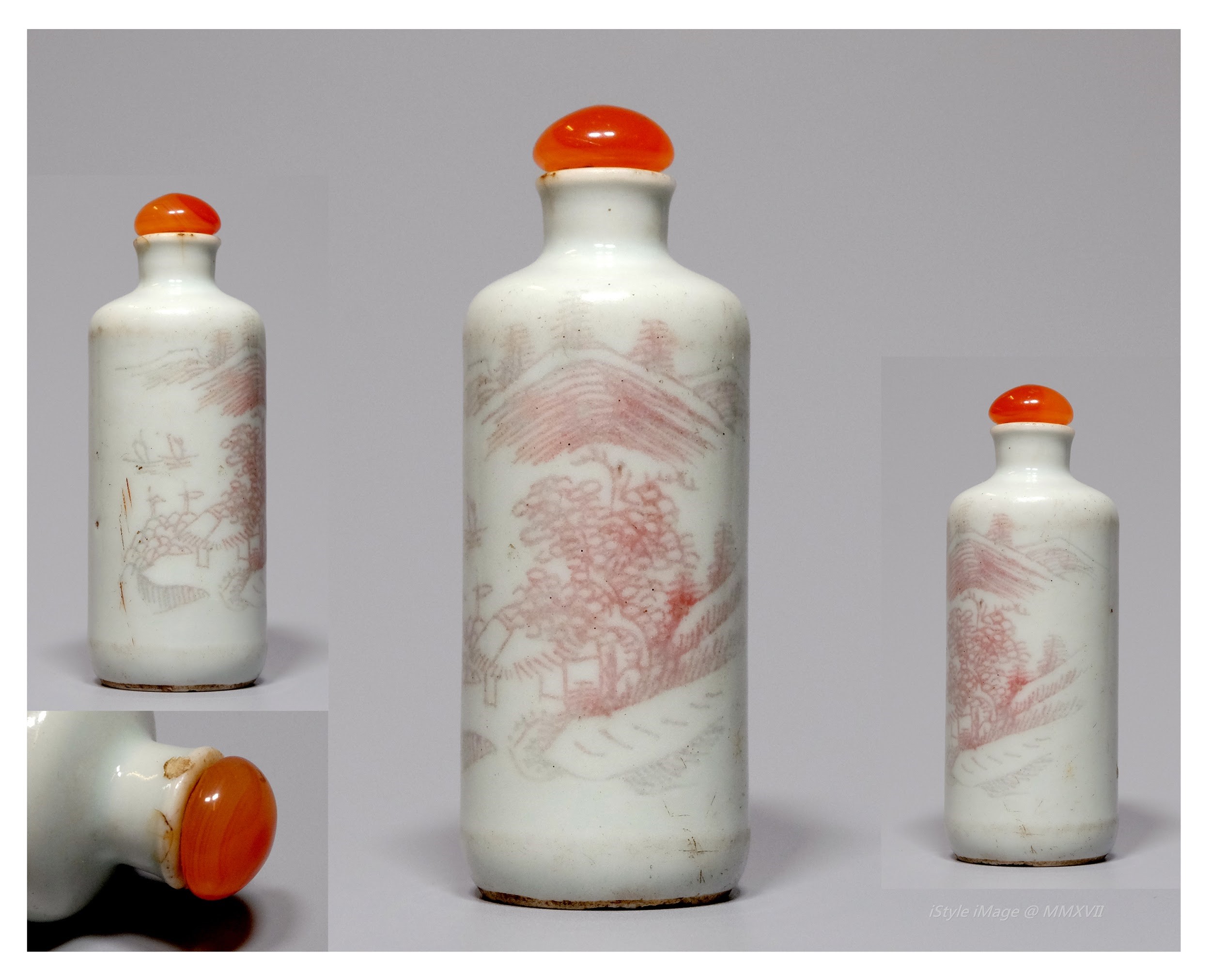 <br><h4>Lot 58 : A rare and exceptional 'Song' style 'Longquan' celadon snuff bottle (Qing dynasty)</h4>
							Of cylindrical body, finely painted in attractive 'Song' style 'Longquan' celadon, with very light pink painted water, boat, and birds flying around the trees mountain. With hot pink agate stopper, and spoon.
							<br>Measurements (H) high 8.4 CM,  (W)width 3 CM<br><br><br>罕見而特別的 '宋式風格'  '龍泉窰青釉' 煙壺 (清朝)<br>圓柱體，細膩的宋式風格 '龍泉窰青釉' 迷人地畫以淺粉紅色的水，船和鳥在樹山上飛翔。<br>配粉紅瑪瑙塞子和勺子。<br>尺寸(H)高 8.4 厘米,  (W)濶 3 厘米