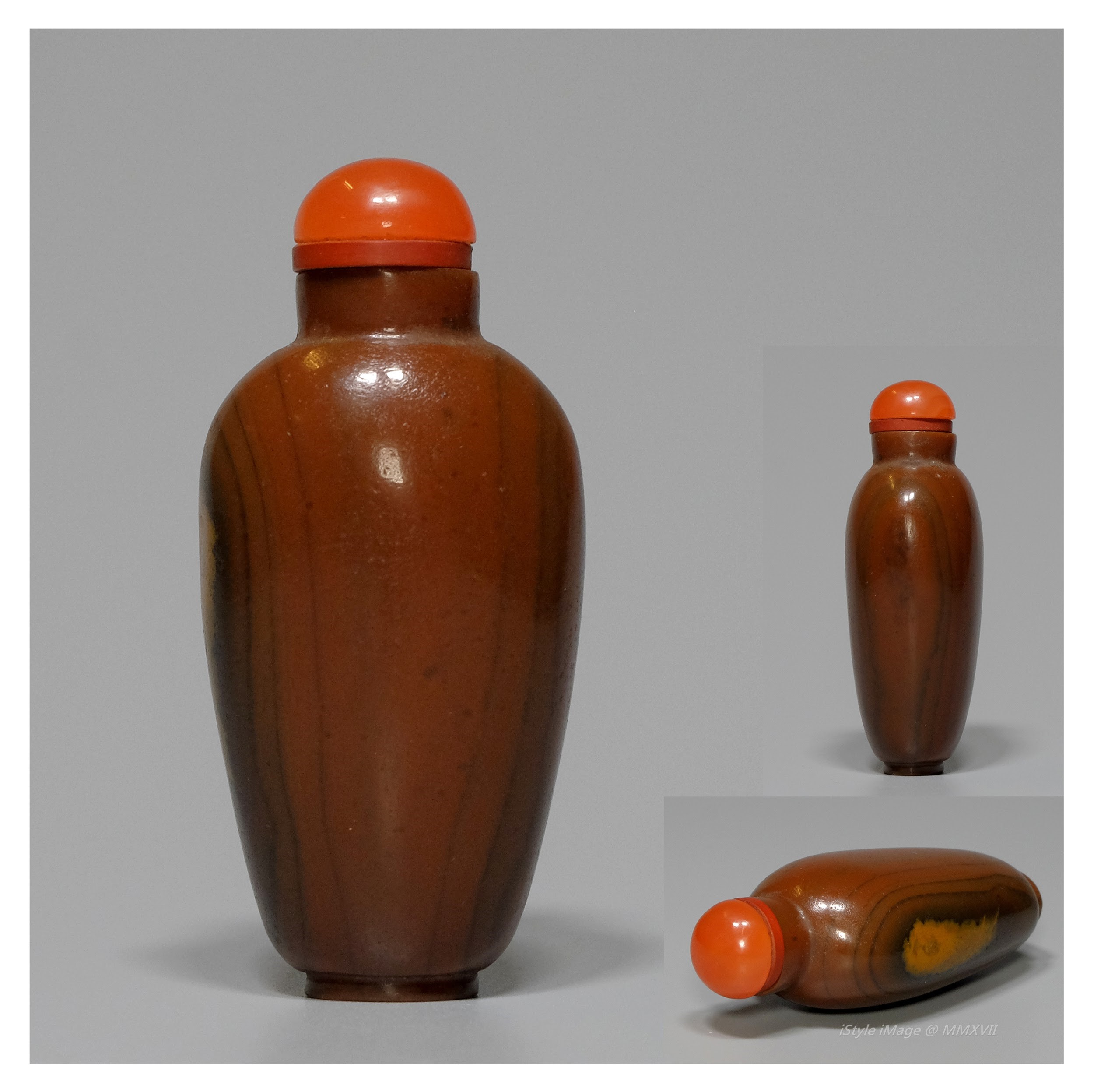 <br><h4>Lot 82 : A fine elegant elongated pear-shaped agate bottle. ( Republic period )</h4>
							With pink tourmaline stopper, and spoon.  
							<br>Measurements (H) high 6.6 CM,  (W)width 3 CM<br><br><br>優雅細長的梨形瑪瑙鼻煙壺。( 民國時期 )<br>粉紅色的電氣石塞和勺子。<br>尺寸(H)高 6.6 厘米, (W)濶3 厘米